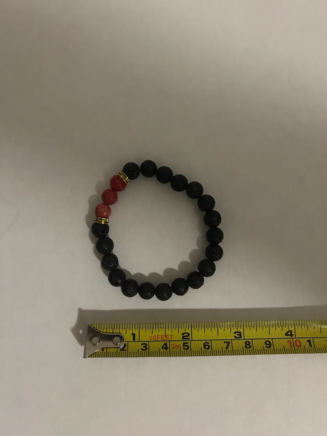 Black Lava Rock and Red Beaded Bracelet Black Red Gold 3