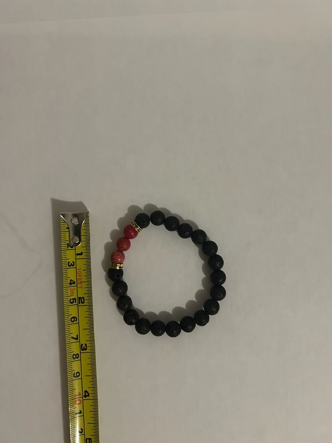 Black Lava Rock and Red Beaded Bracelet Black Red Gold 4
