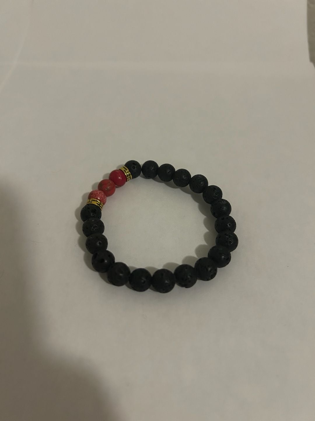 Black Lava Rock and Red Beaded Bracelet Black Red Gold 5