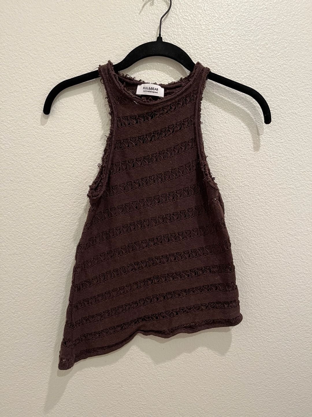 Pull&Bear Knit Tank Top Size XS Brown Distressed Asymmetric Sleeveless 3