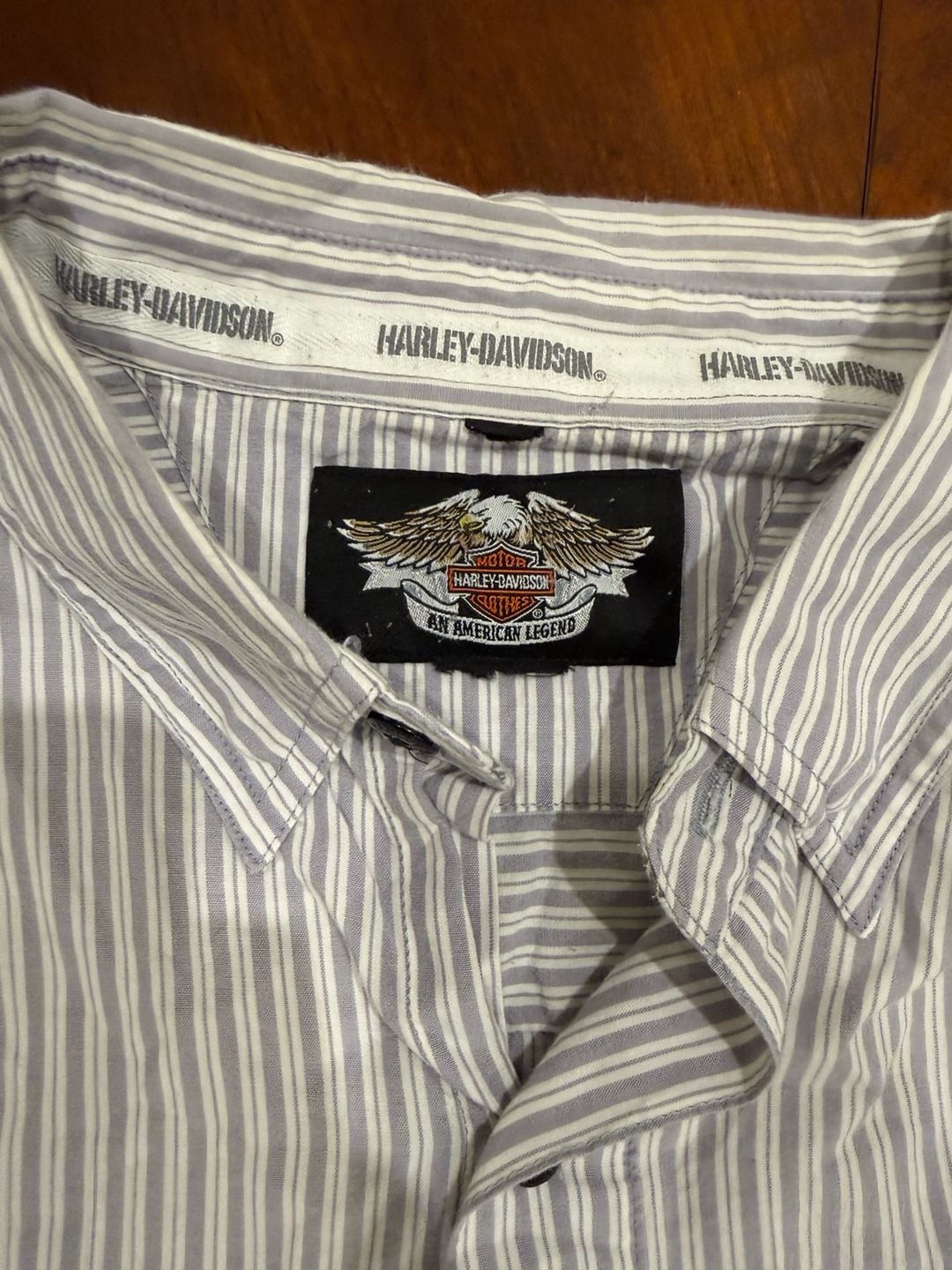Harley-Davidson Long Sleeve Striped Button Up Shirt White Gray 5