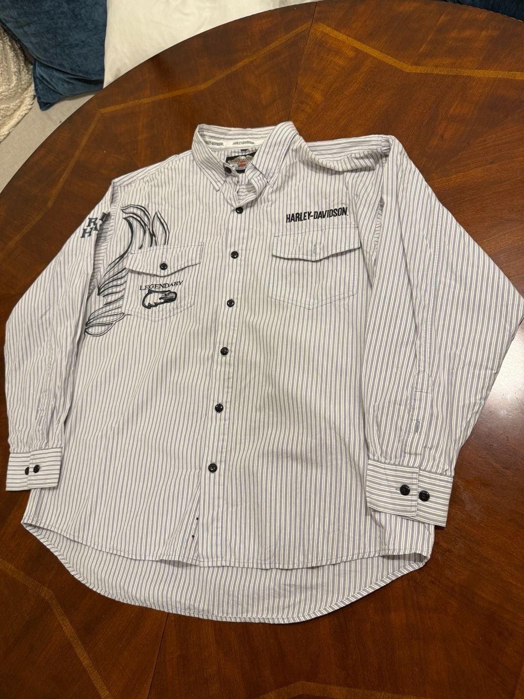Harley-Davidson Long Sleeve Striped Button Up Shirt White Gray 6