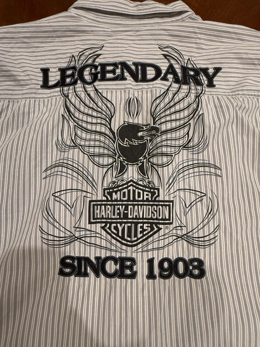 Harley-Davidson Long Sleeve Striped Button Up Shirt White Gray 7