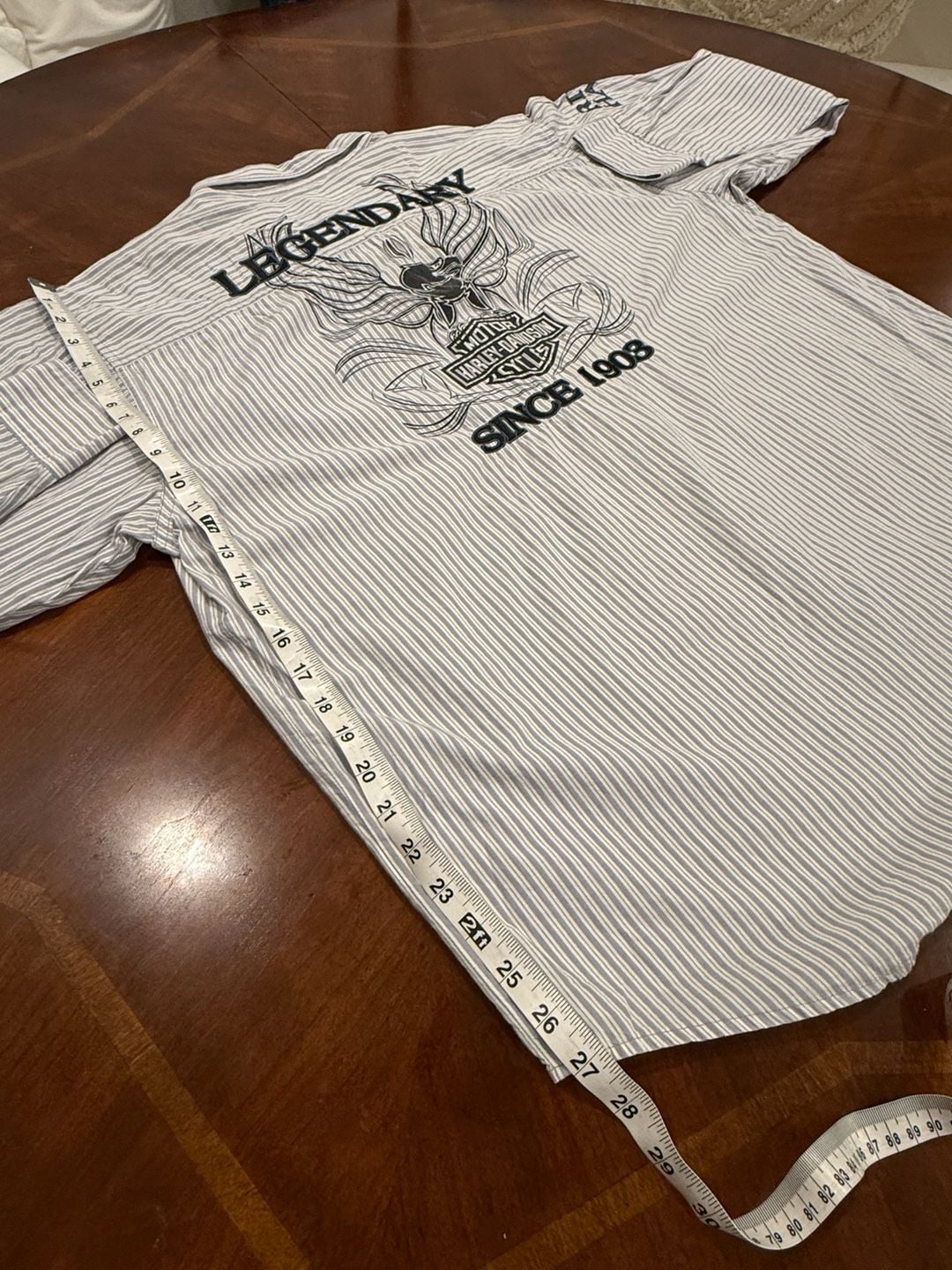 Harley-Davidson Long Sleeve Striped Button Up Shirt White Gray 9