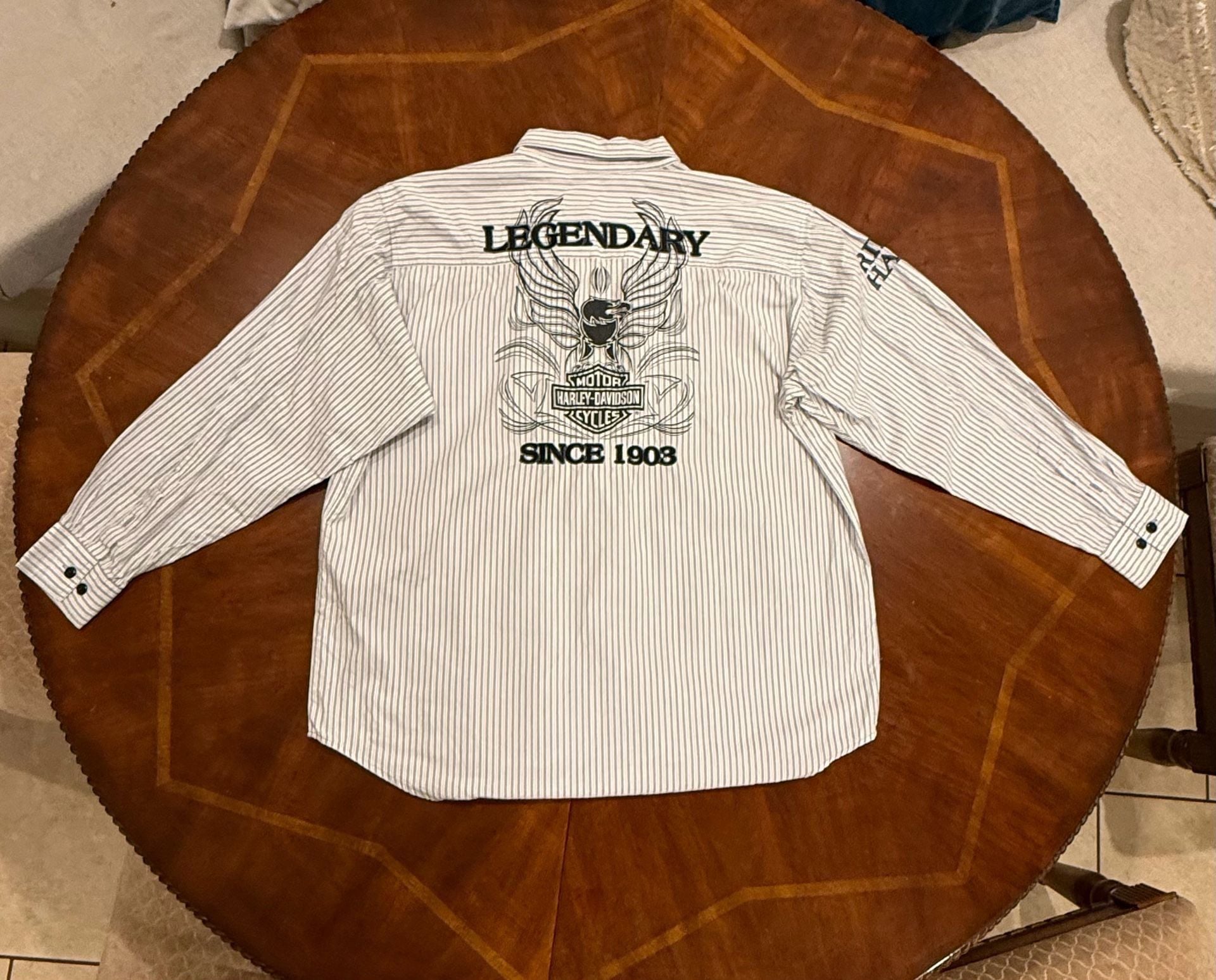 Harley-Davidson Long Sleeve Striped Button Up Shirt White Gray 2