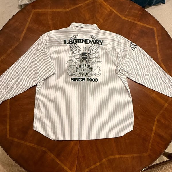 Harley-Davidson Long Sleeve Striped Button Up Shirt White Gray
