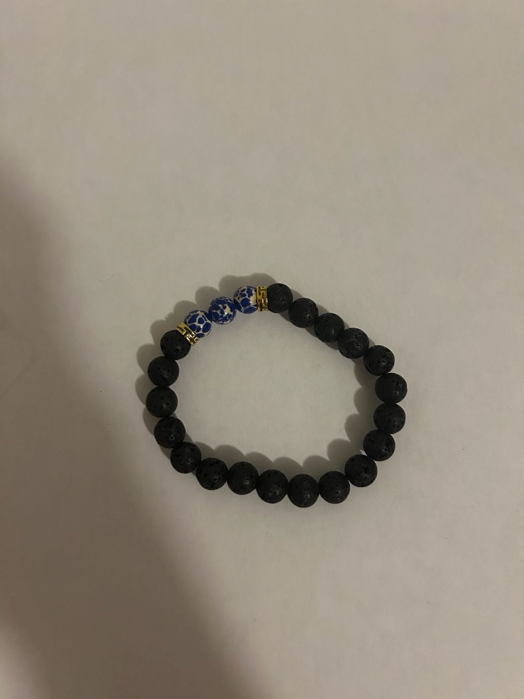 Black Lava Rock and Blue Regalite Stone Bead Bracelet 2