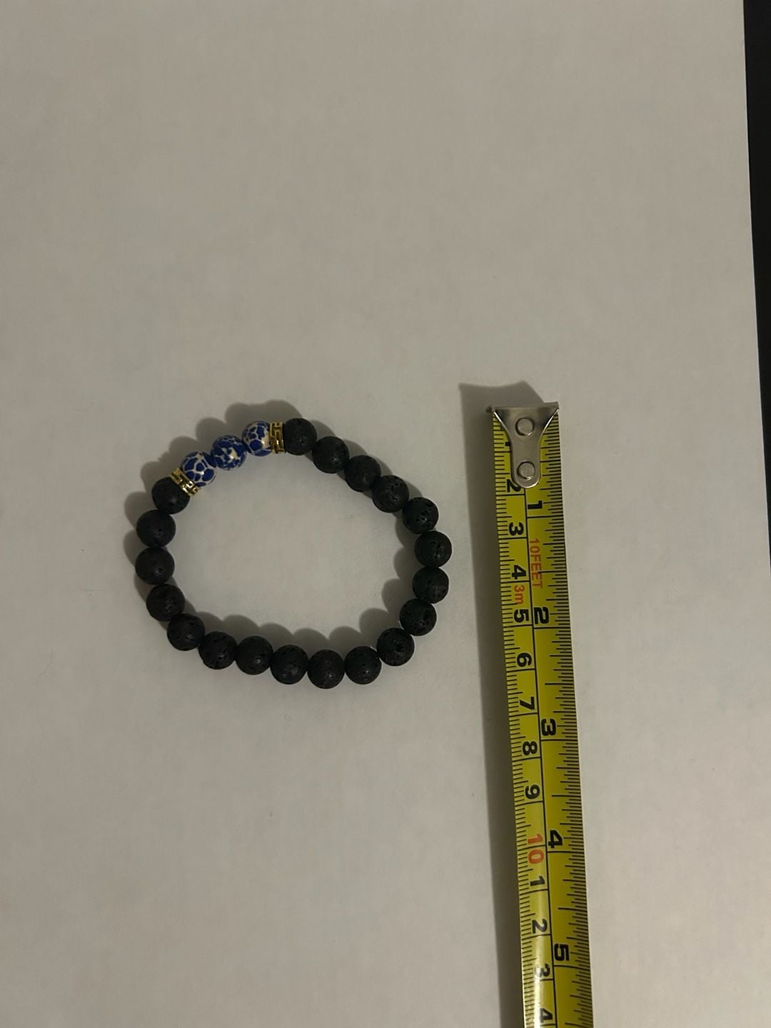 Black Lava Rock and Blue Regalite Stone Bead Bracelet 3