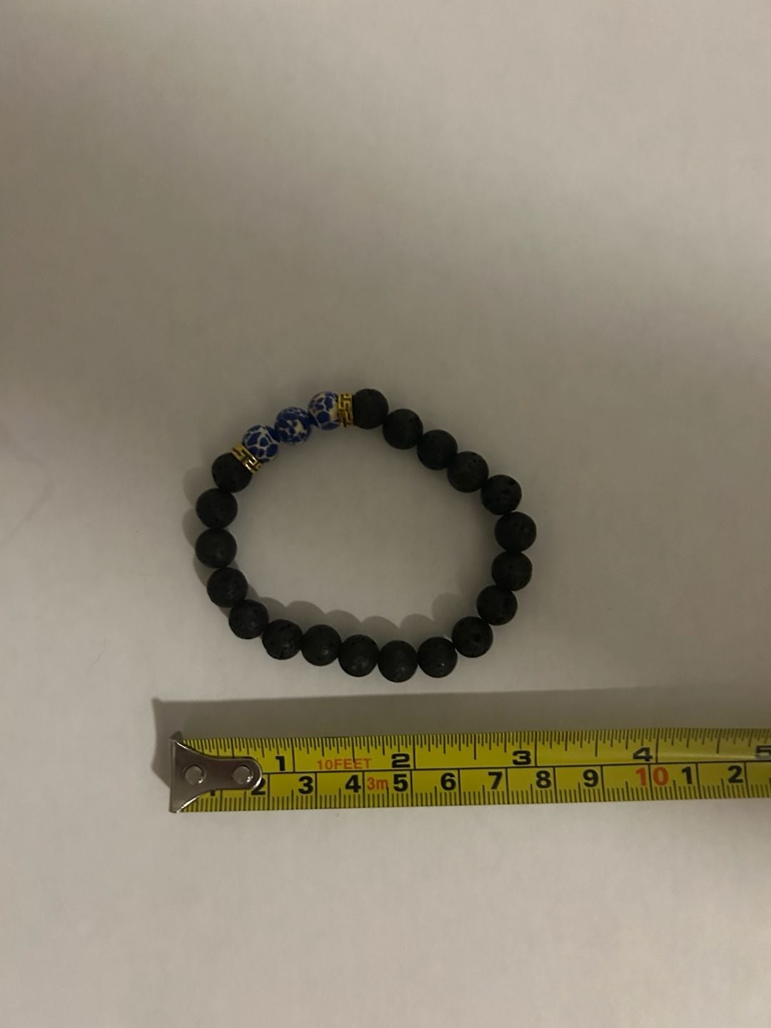 Black Lava Rock and Blue Regalite Stone Bead Bracelet 4