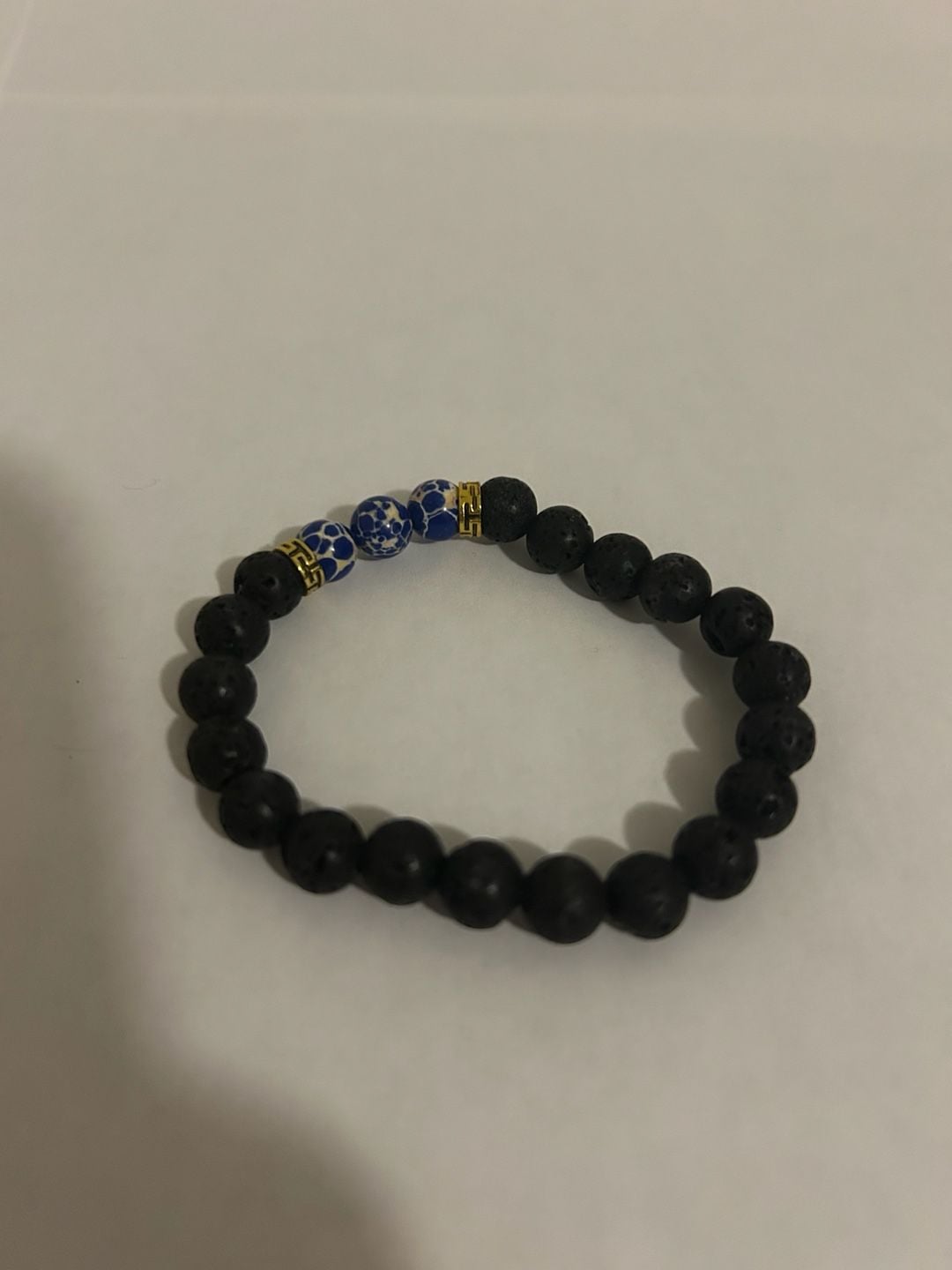 Black Lava Rock and Blue Regalite Stone Bead Bracelet 5