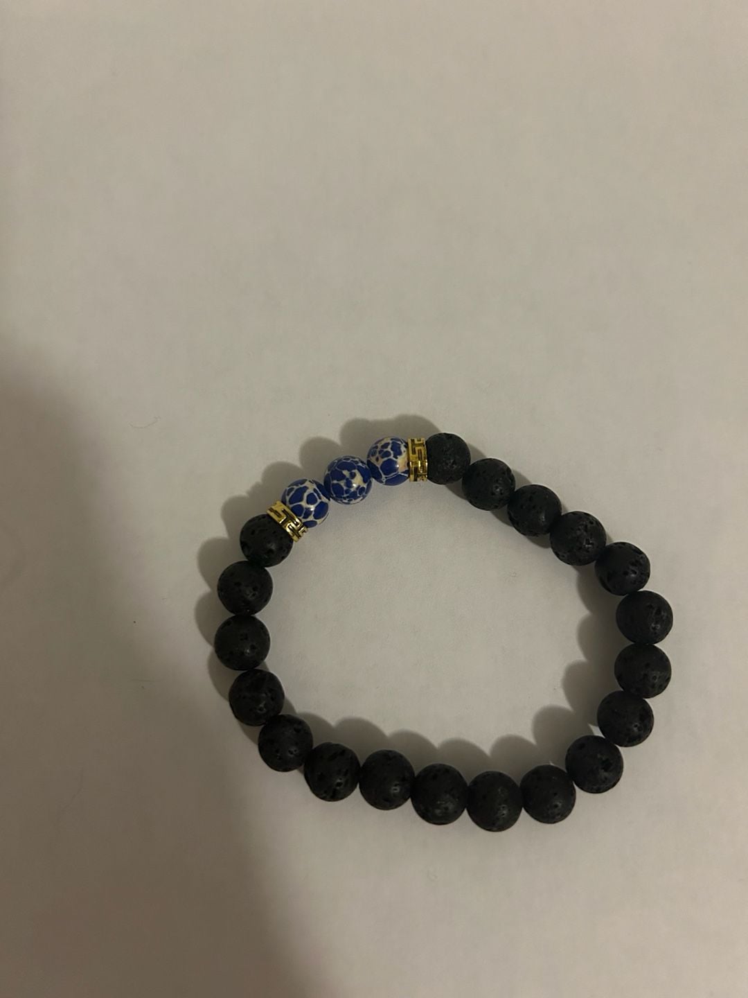 Black Lava Rock and Blue Regalite Stone Bead Bracelet 6