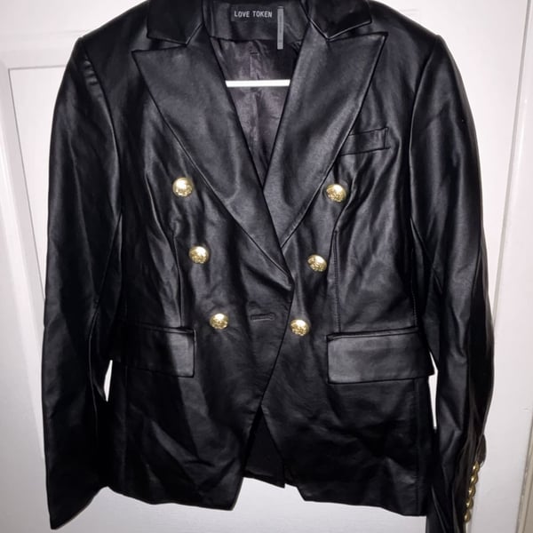 Love Token Faux Leather Blazer Size XS Black Gold