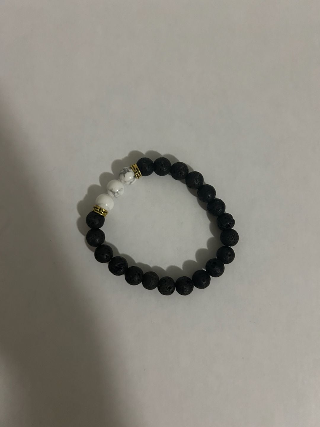 Black Lava Stone and Howlite Bead Bracelet Size 8mm 2