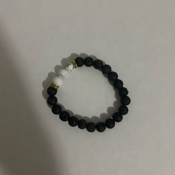 Black Lava Stone and Howlite Bead Bracelet Size 8mm