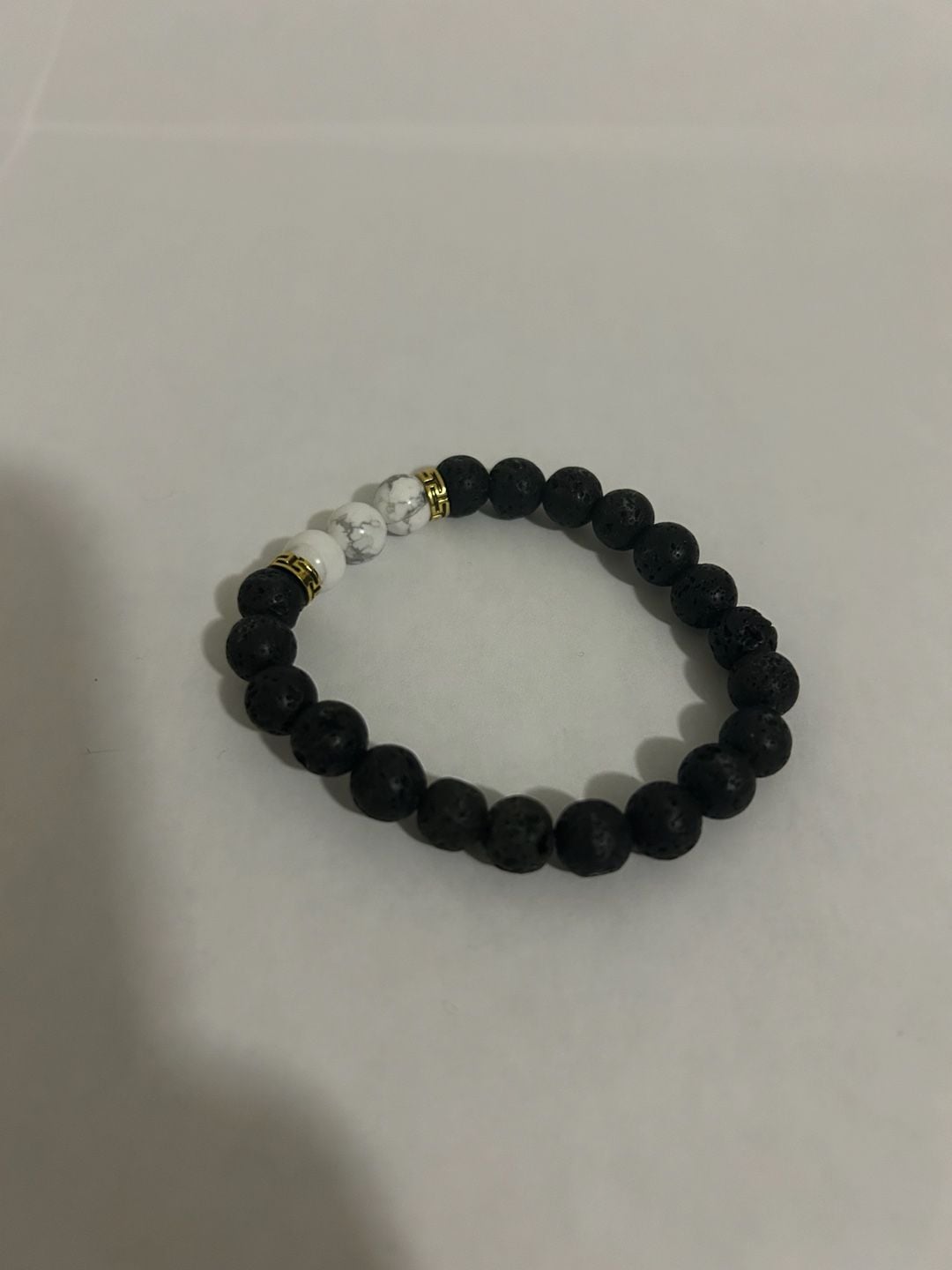 Black Lava Stone and Howlite Bead Bracelet Size 8mm 5