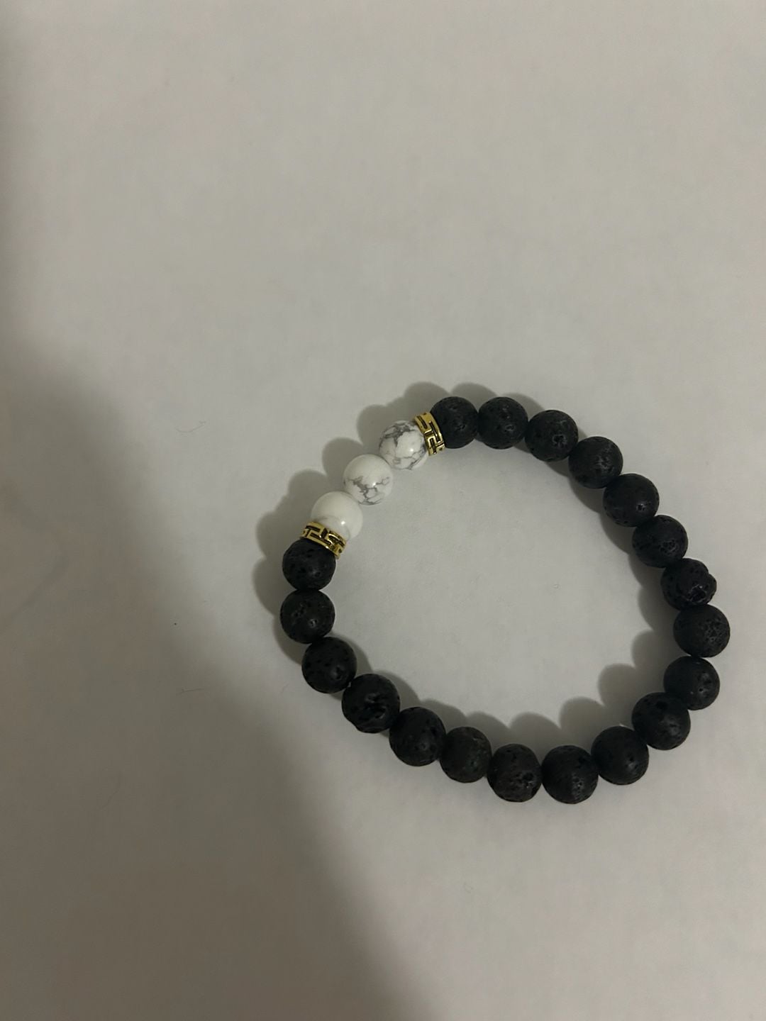 Black Lava Stone and Howlite Bead Bracelet Size 8mm 6