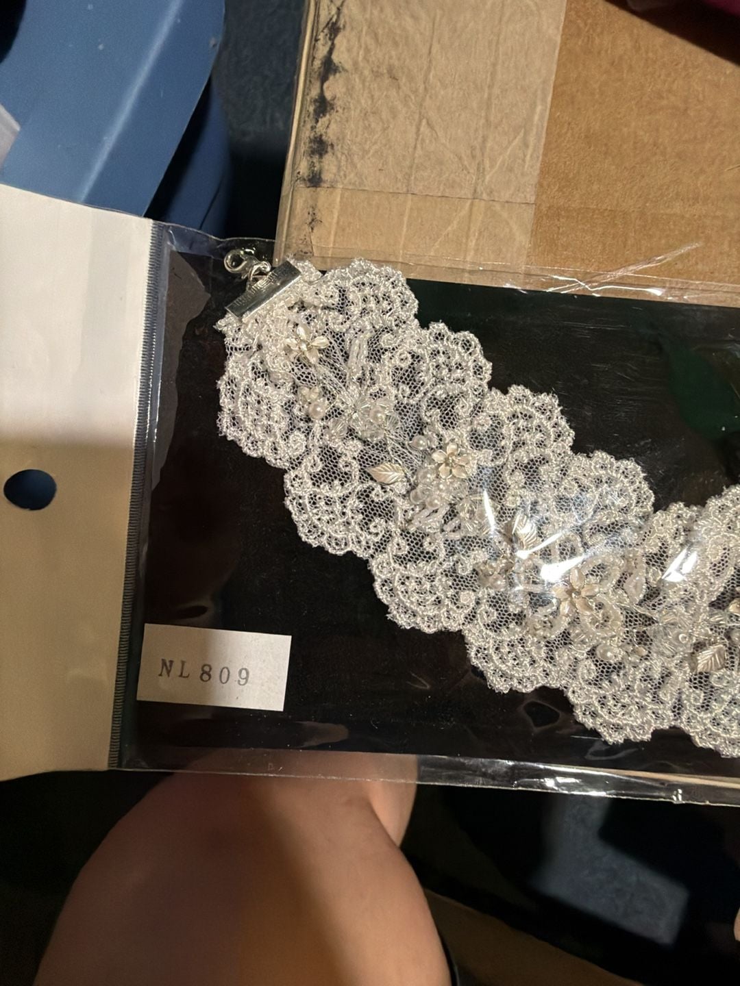 J0009 White Lace Beaded Choker Necklace 3