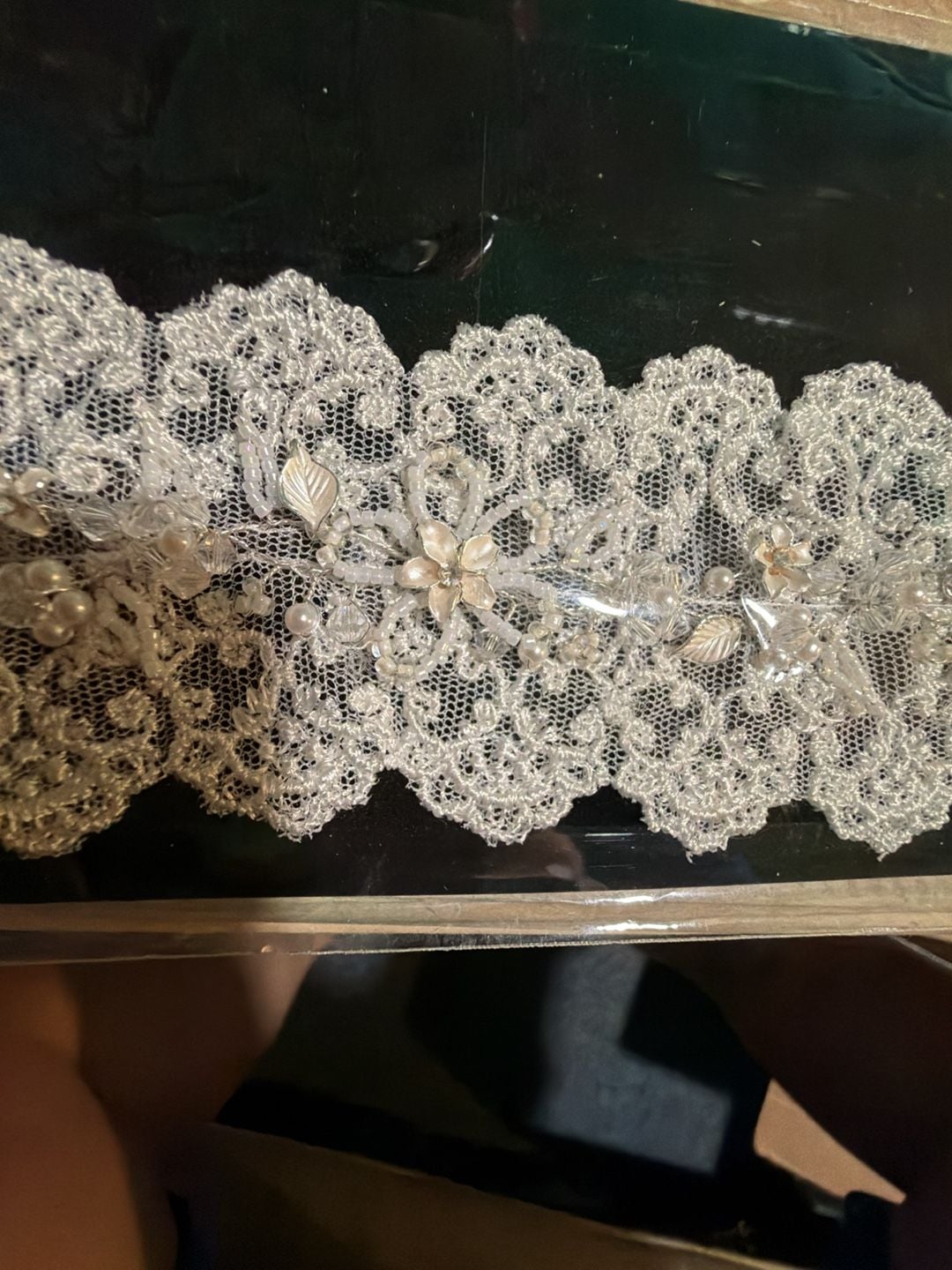 J0009 White Lace Beaded Choker Necklace 4