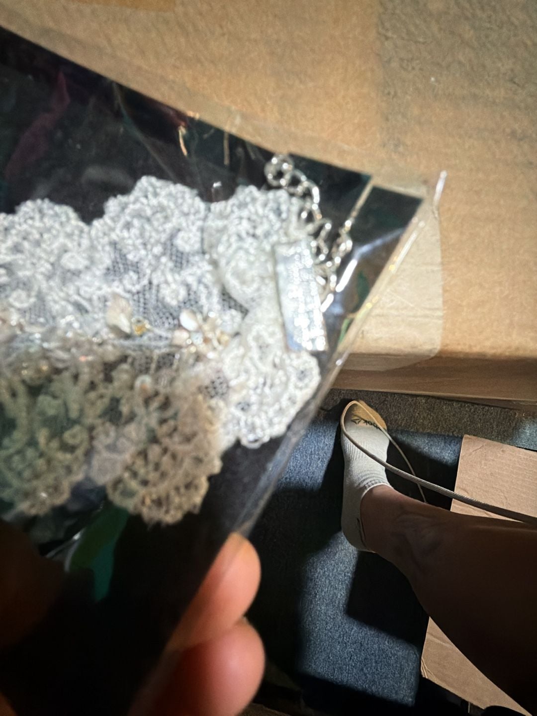 J0009 White Lace Beaded Choker Necklace 5