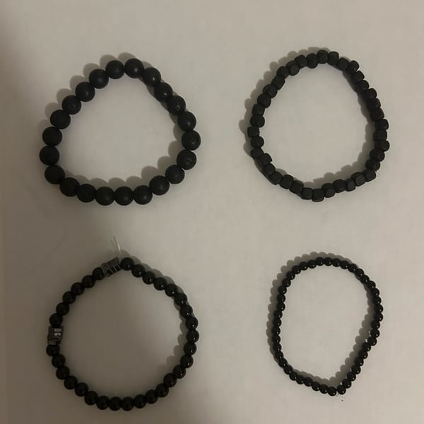 Black Beaded Stretch Bracelet Set of 4