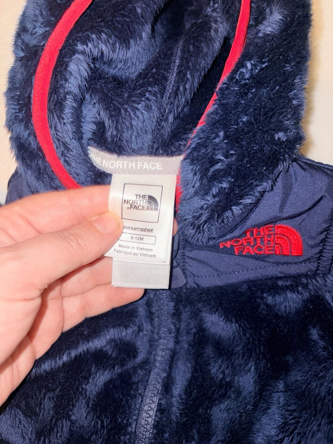 The North Face Oso Fleece Hoodie Size 6-12M Navy Red 4
