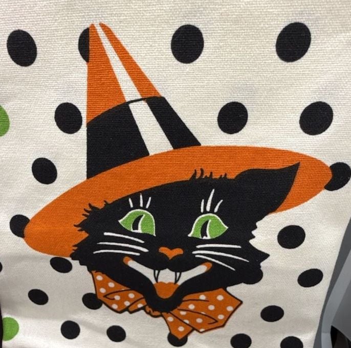 Moda Home Halloween Black Cat Witch Kitchen 27”Tea Towels Set Cats XL Retro Vtg 9