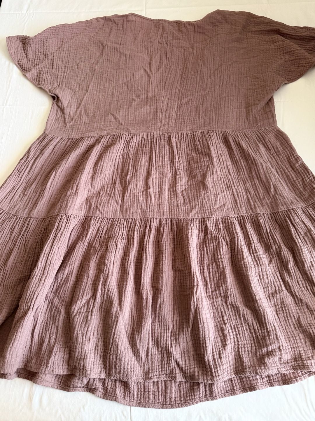 Madewell Lightspun Popover Tiered Mini Dress Size L Mauve Gauze Cotton coquette 4