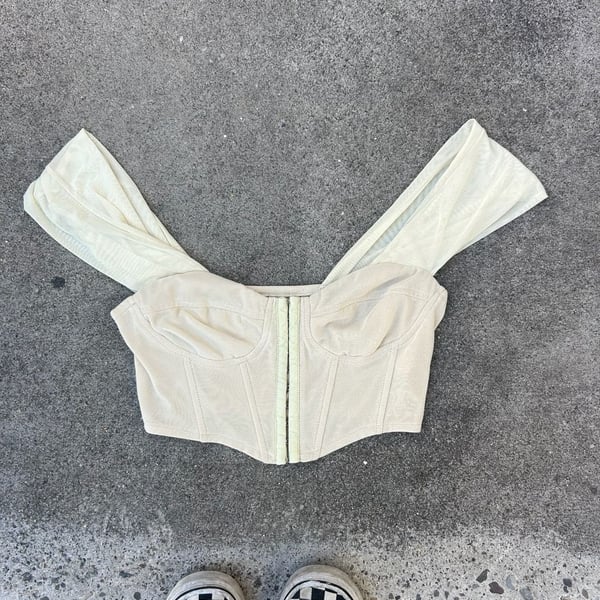 Ivory Corset Top | Bustier Mesh Tie Strap Top | Y2K Coquette Romantic