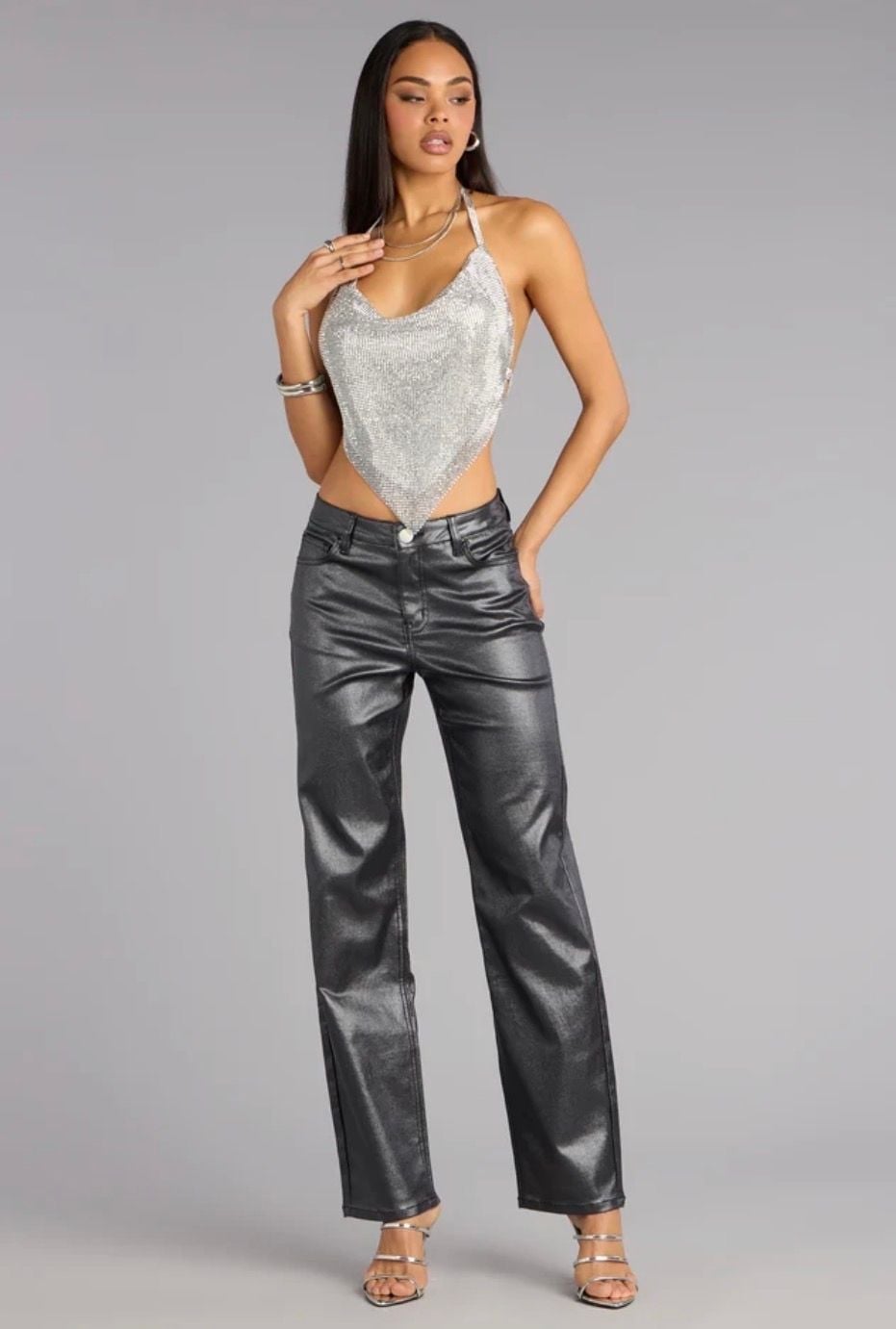 Windsor On the Glow Coated Glitter Straight Leg Pants S NWT Black 2