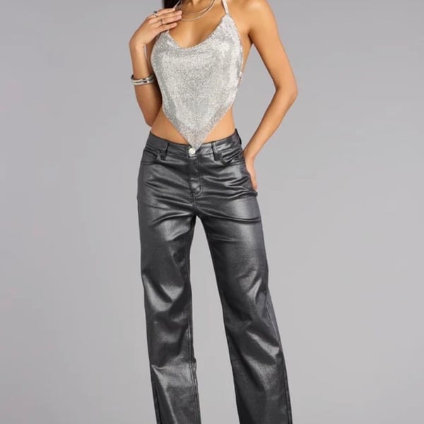 Windsor On the Glow Coated Glitter Straight Leg Pants S NWT Black