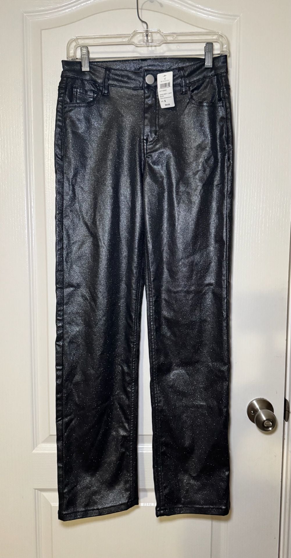 Windsor On the Glow Coated Glitter Straight Leg Pants S NWT Black 3
