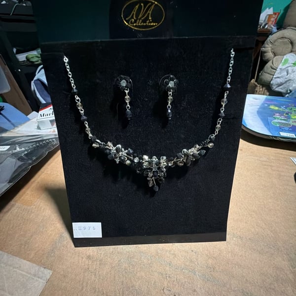J0024 Ava Collection Black Crystal Rhinestone Necklace Earrings