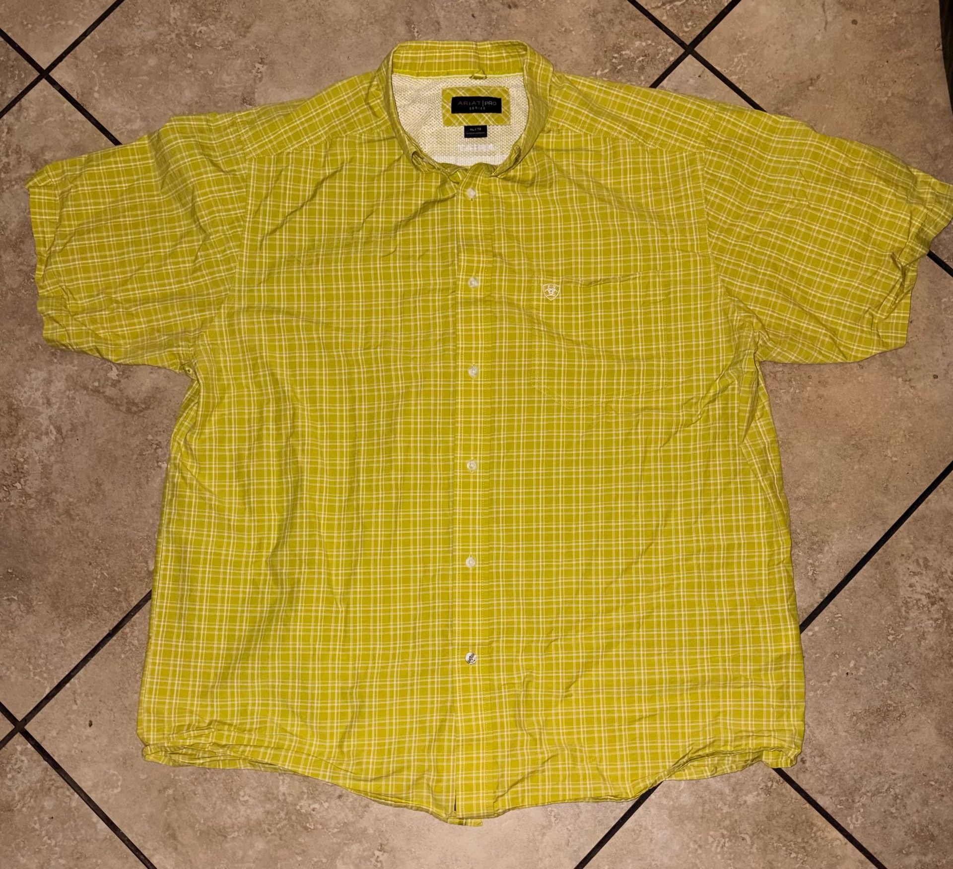 Ariat Pro Series Shirt Size Xl Yellow Plaid Short Sleeve 2