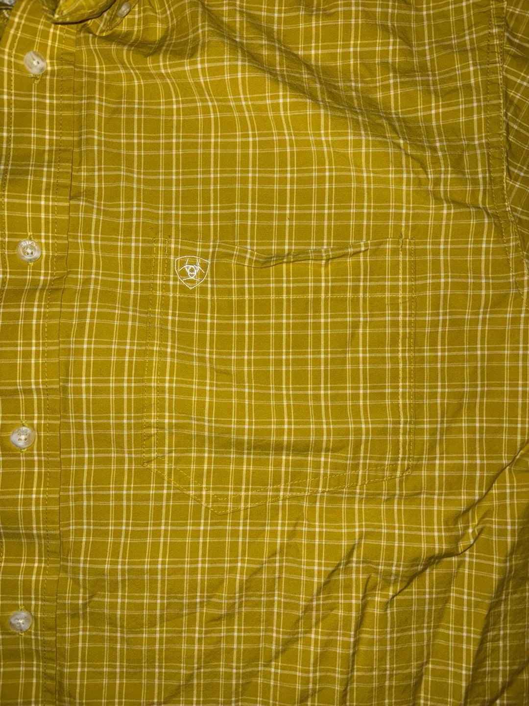 Ariat Pro Series Shirt Size Xl Yellow Plaid Short Sleeve 3