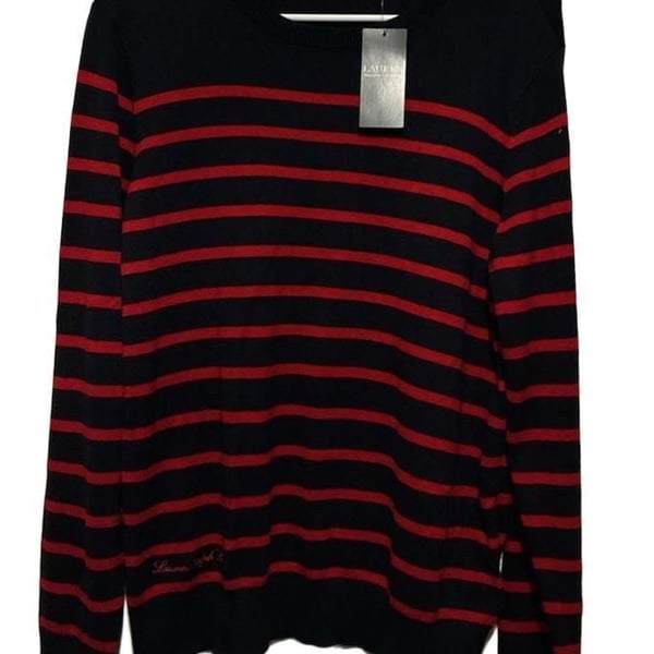 Lauren Ralph Lauren Striped Sweater Size XL Navy Red Crew Neck