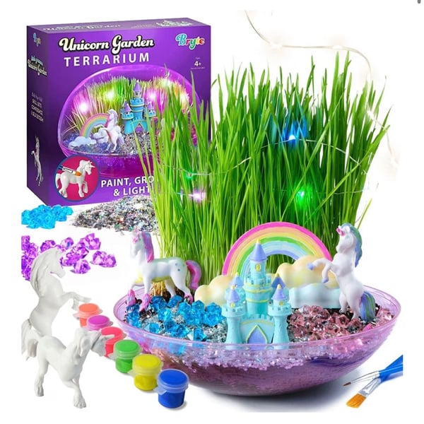 Bryte Unicorn Garden Terrarium Craft Kit for Kids Paint Grow Light
