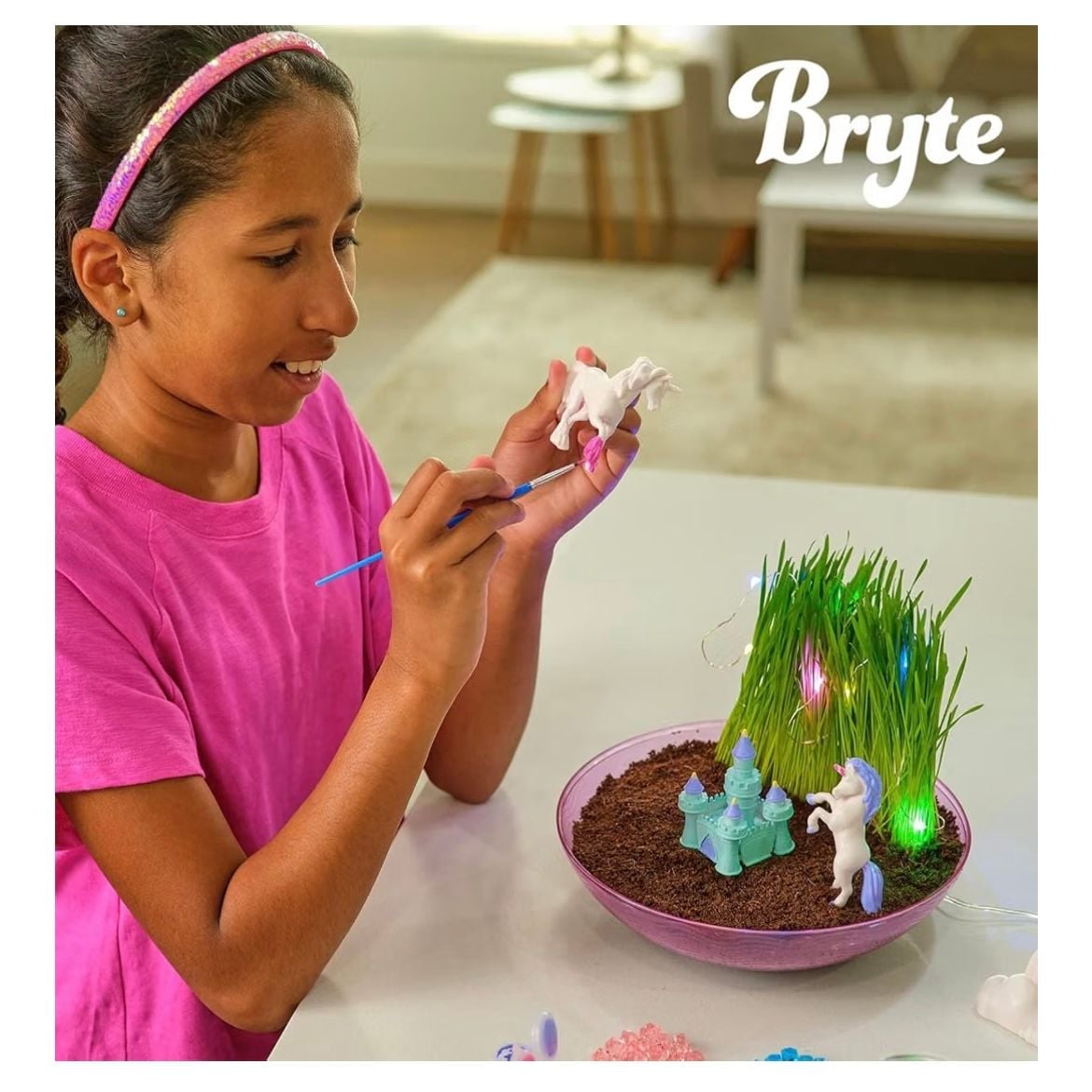 Bryte Unicorn Garden Terrarium Craft Kit for Kids Paint Grow Light 8