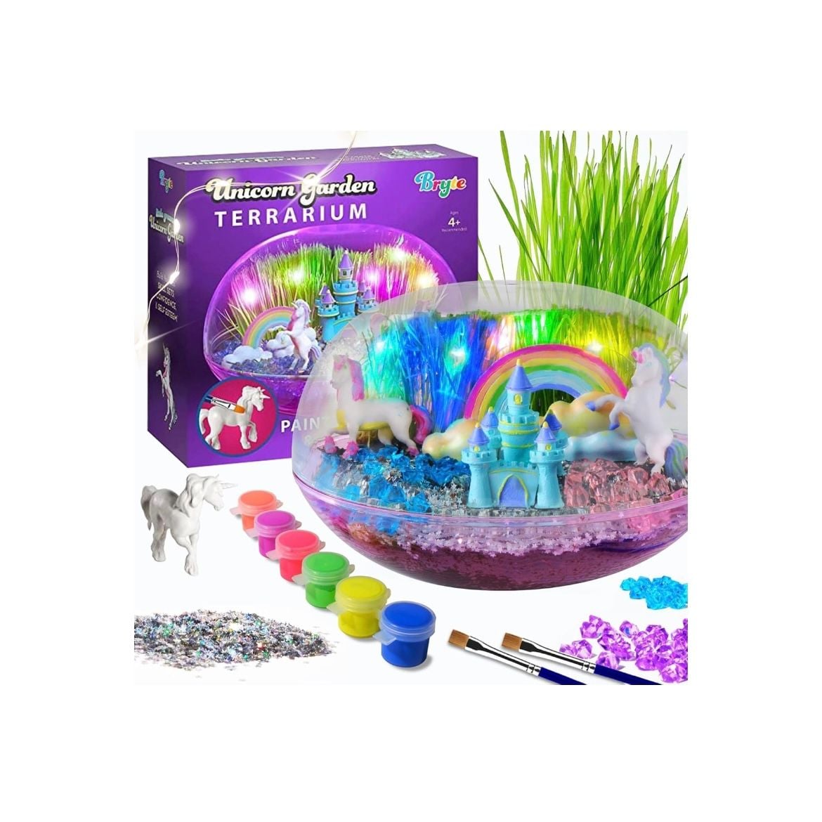 Bryte Unicorn Garden Terrarium Craft Kit for Kids Paint Grow Light 9