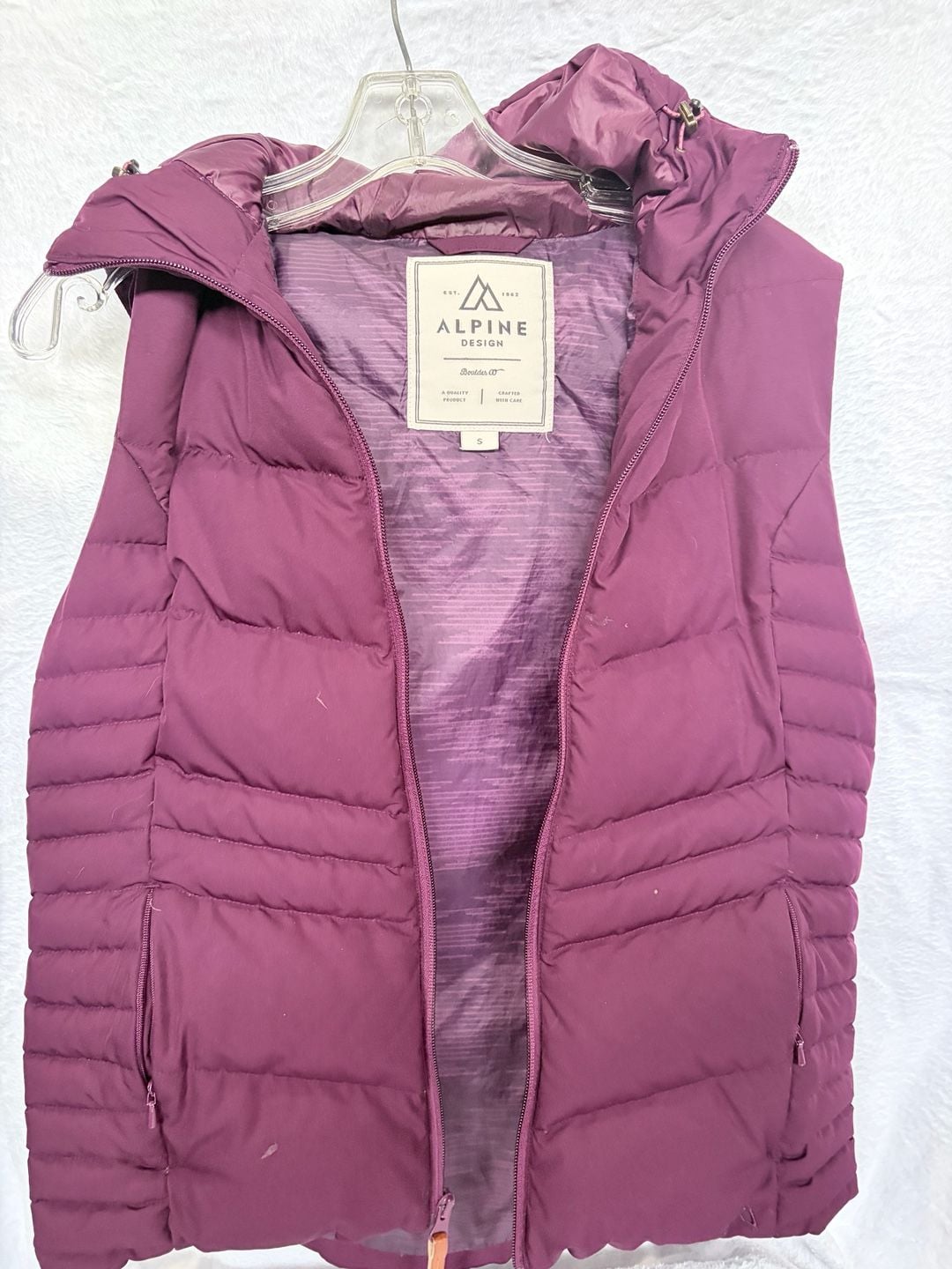 Alpine Design Puffer Vest Size S Plum Hooded Quilted Full Zip 5