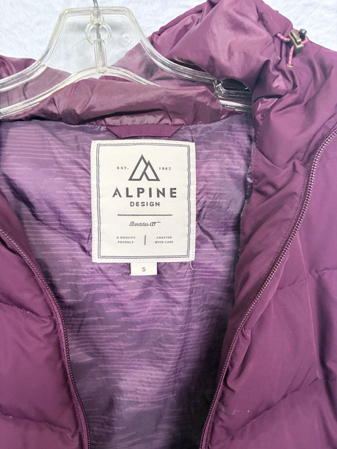 Alpine Design Puffer Vest Size S Plum Hooded Quilted Full Zip 6
