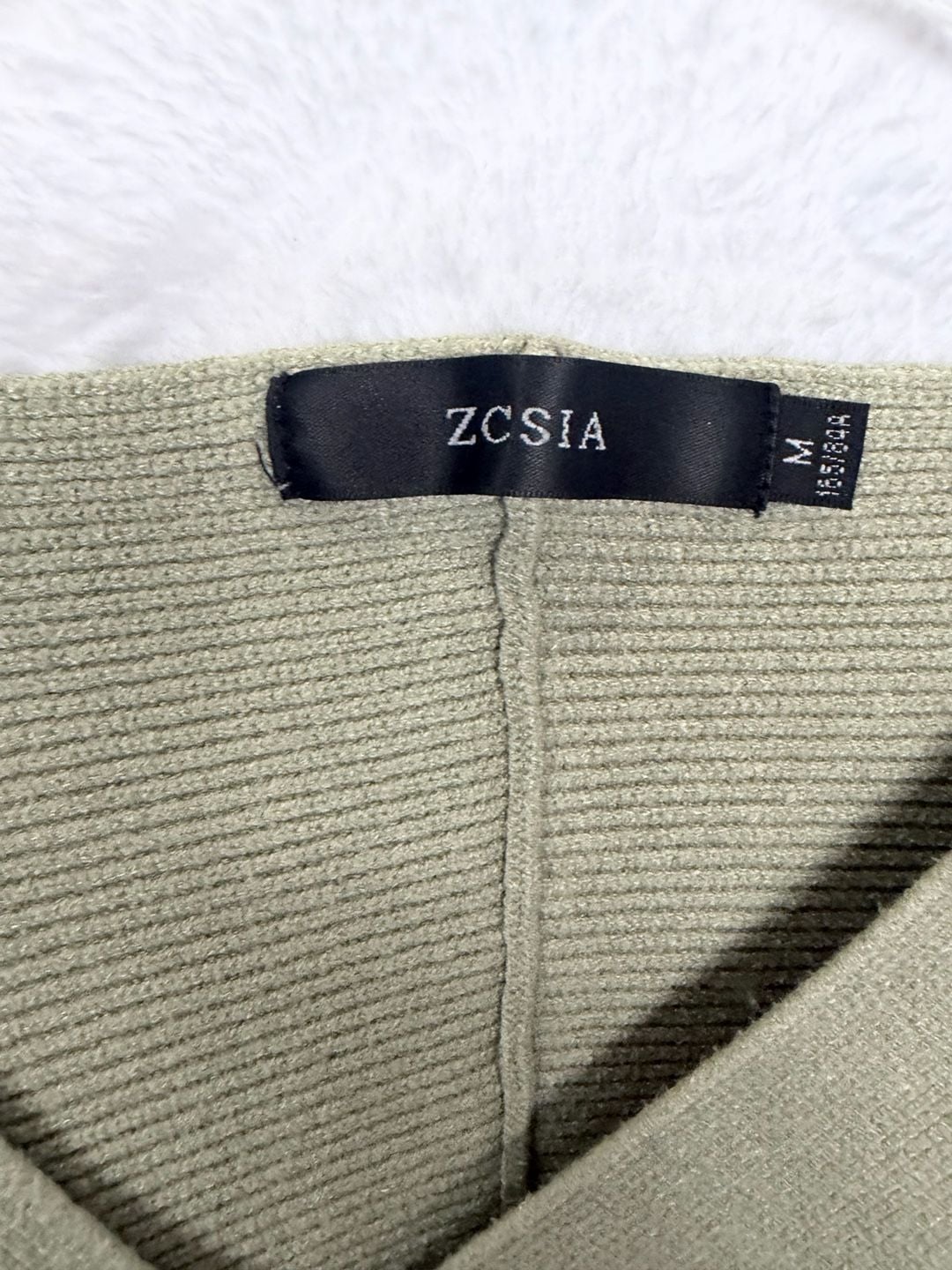 ZCSIA Wrap Sweater Size M Green Criss Cross V-Neck Ribbed Pullover 3