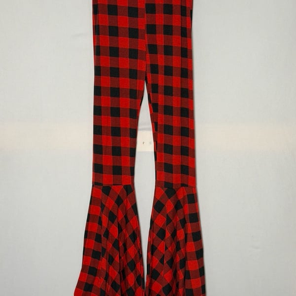Grace and Emma Buffalo Plaid Bell Bottom Pants Medium Red Black