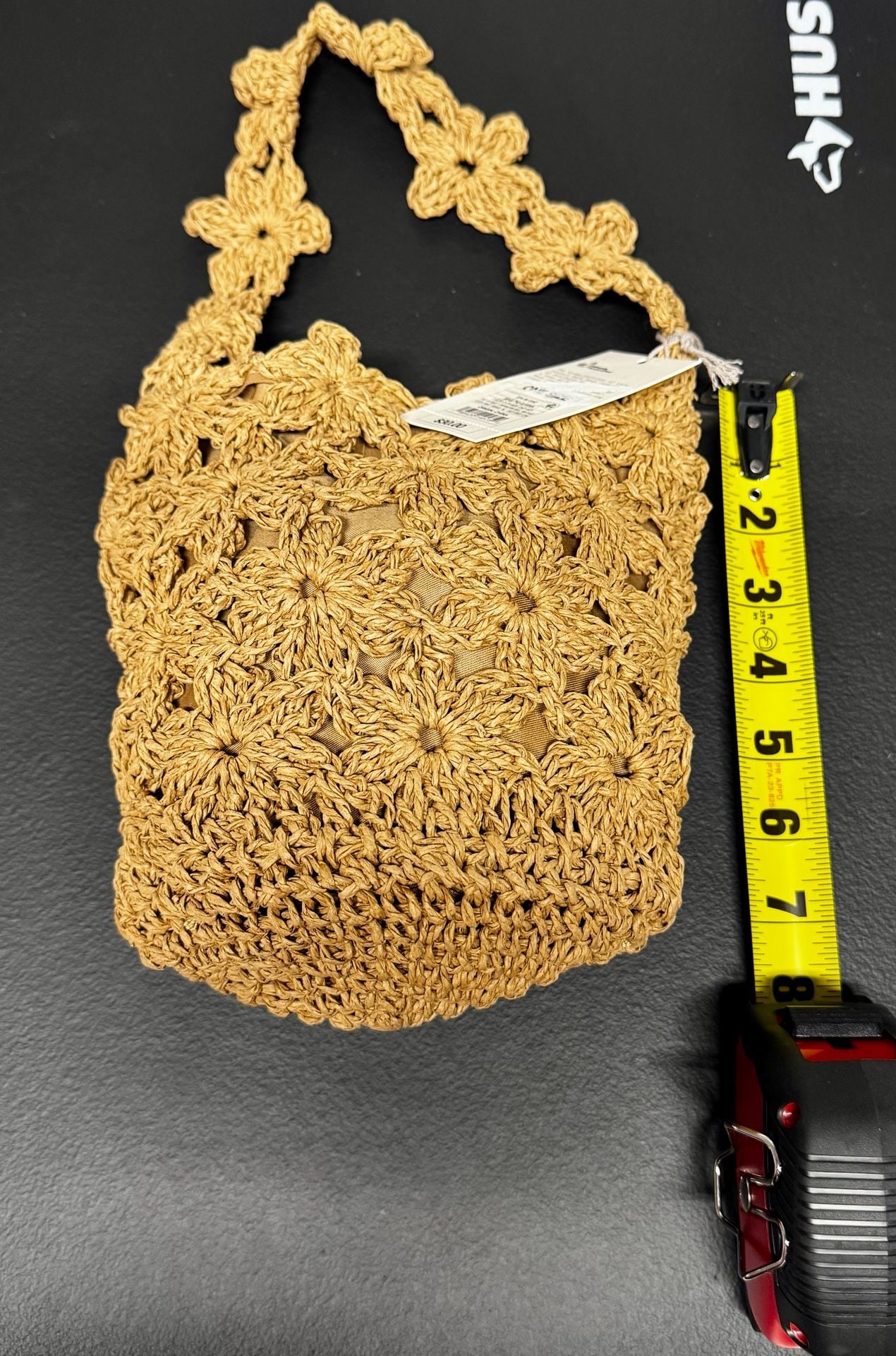 B3 A New Day Floral Crochet Straw Shoulder Bag Beige NWT 4