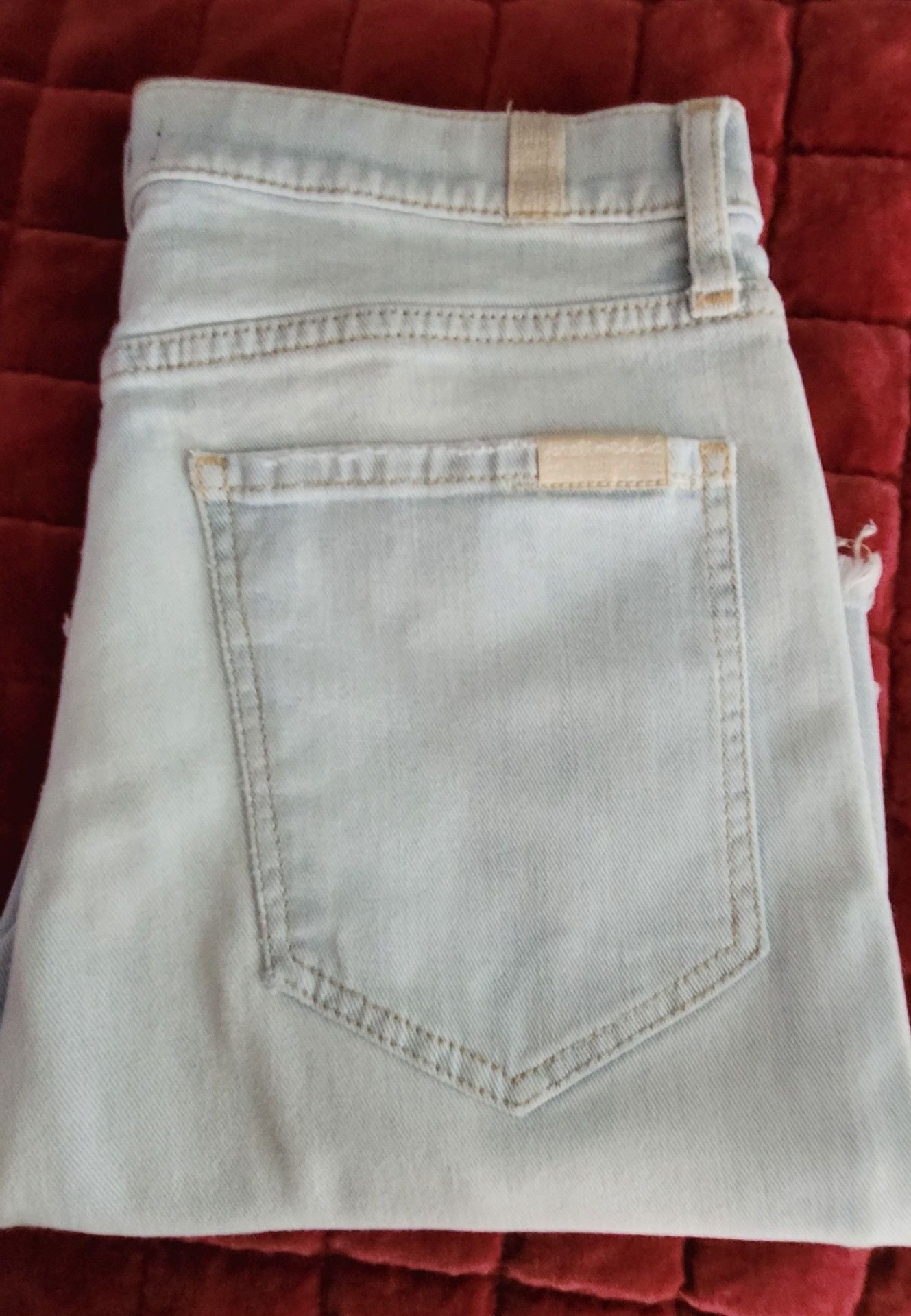 7 For All Mankind Bike Short Size 27 Light Wash Raw Hem Denim 7