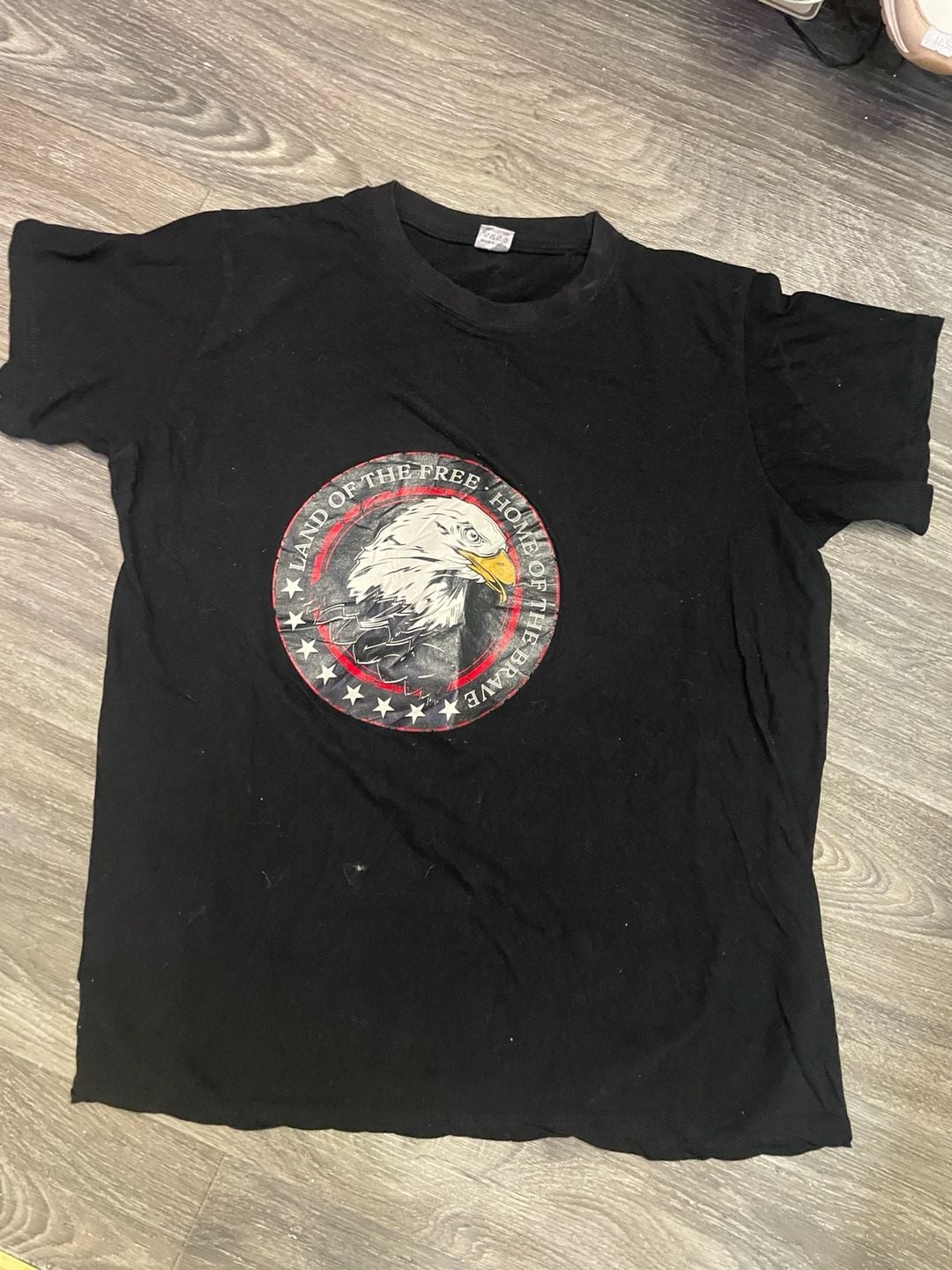 American Eagle Patriotic T-Shirt Size L Black Land of the Free Graphic 2