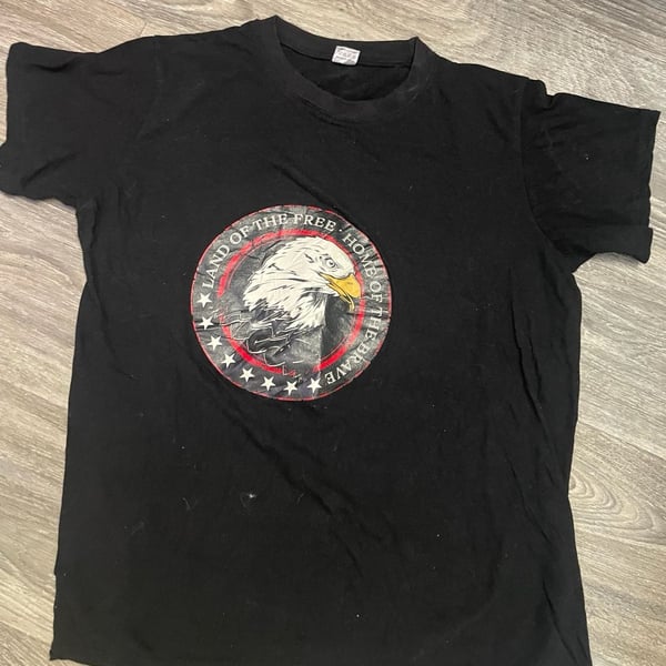 American Eagle Patriotic T-Shirt Size L Black Land of the Free Graphic
