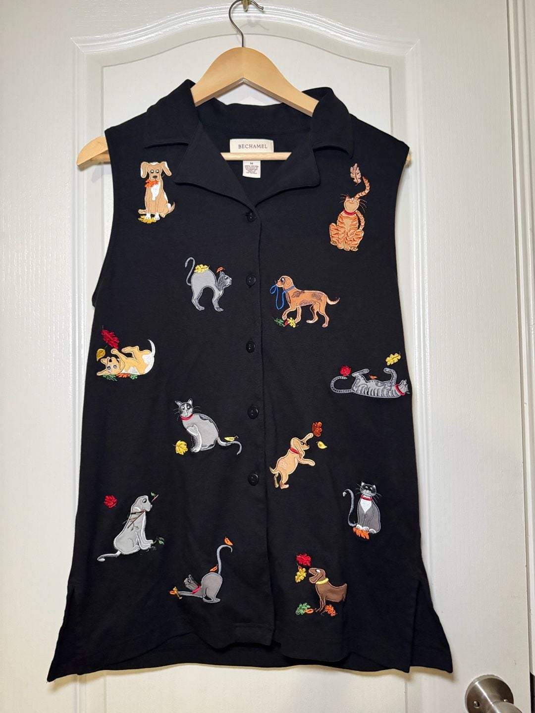 Bechamel Embroidered Cat Dog Vest M Black Novelty Grandmacore 3