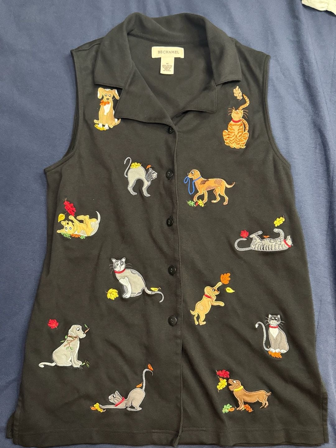 Bechamel Embroidered Cat Dog Vest M Black Novelty Grandmacore 8