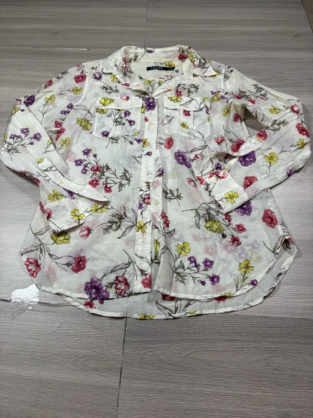 Lauren Ralph Lauren Floral Button-Up Shirt Size M Multi Long Sleeve 2