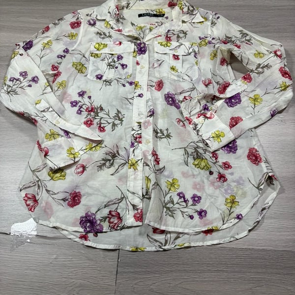 Lauren Ralph Lauren Floral Button-Up Shirt Size M Multi Long Sleeve